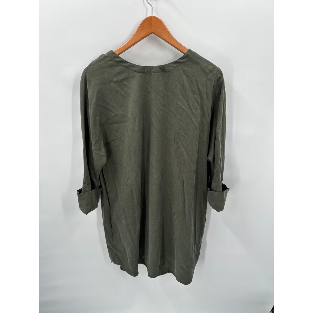 VETTA Tencel Button Down The Boyfriend Shirt Dress in Olive Green // S - Picture 9 of 15